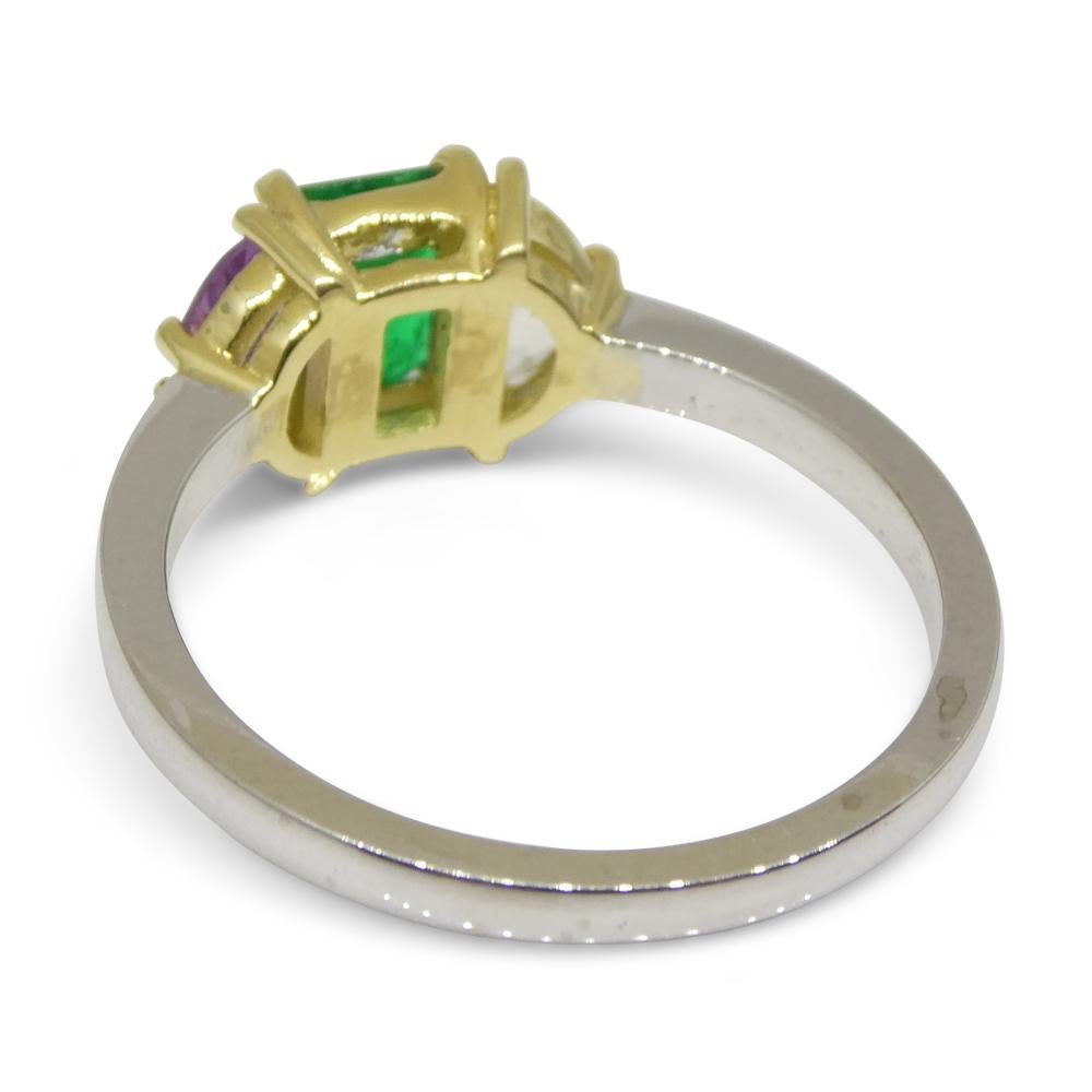 0.65ct Colombian Emerald & Sapphire Ring Set in 18k White and Yellow Gold For Sale 6