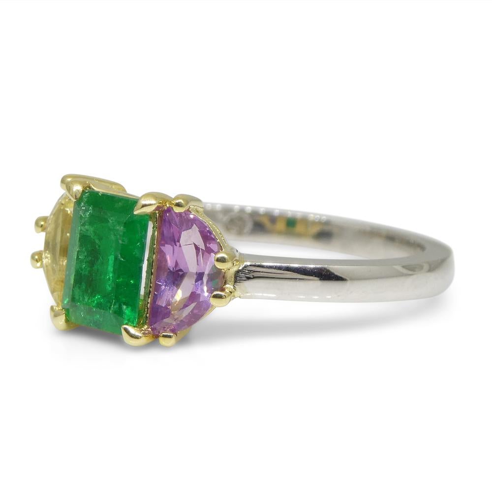 0.65ct Colombian Emerald & Sapphire Ring Set in 18k White and Yellow Gold For Sale 8