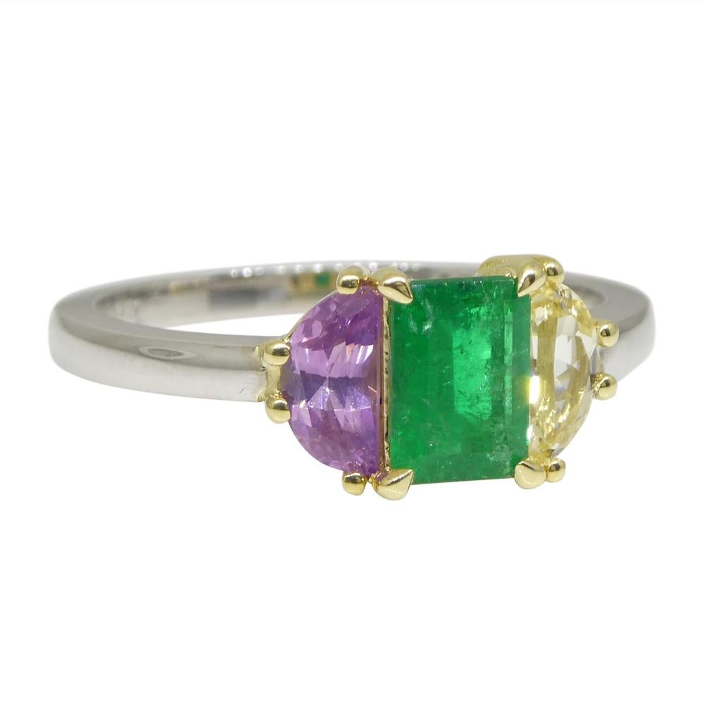 0.65ct Colombian Emerald & Sapphire Ring Set in 18k White and Yellow Gold For Sale 9