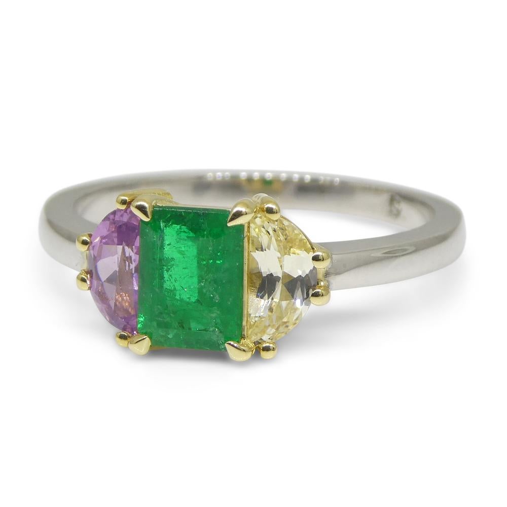 0.65ct Colombian Emerald & Sapphire Ring Set in 18k White and Yellow Gold For Sale 10