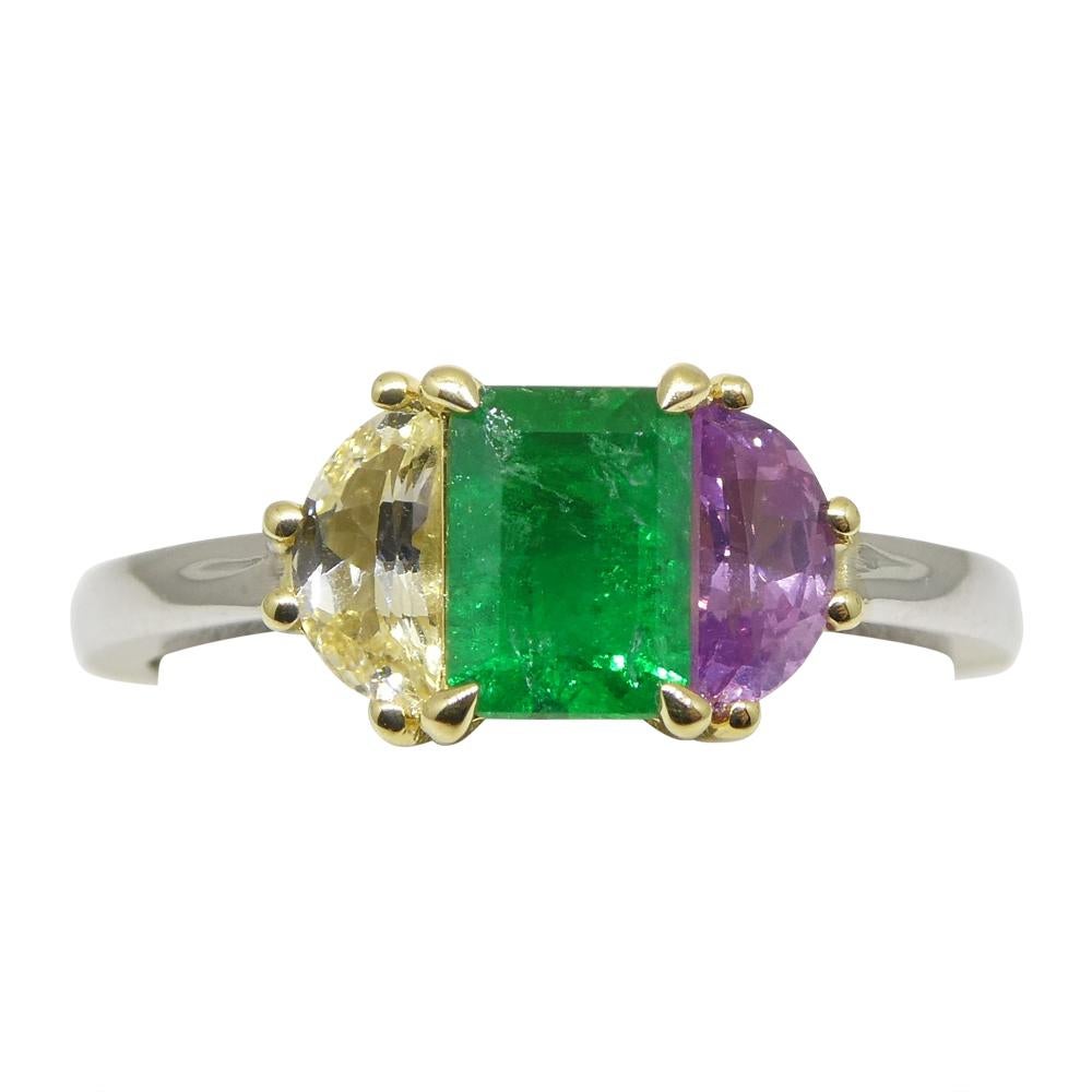 0.65ct Colombian Emerald & Sapphire Ring Set in 18k White and Yellow Gold For Sale 11
