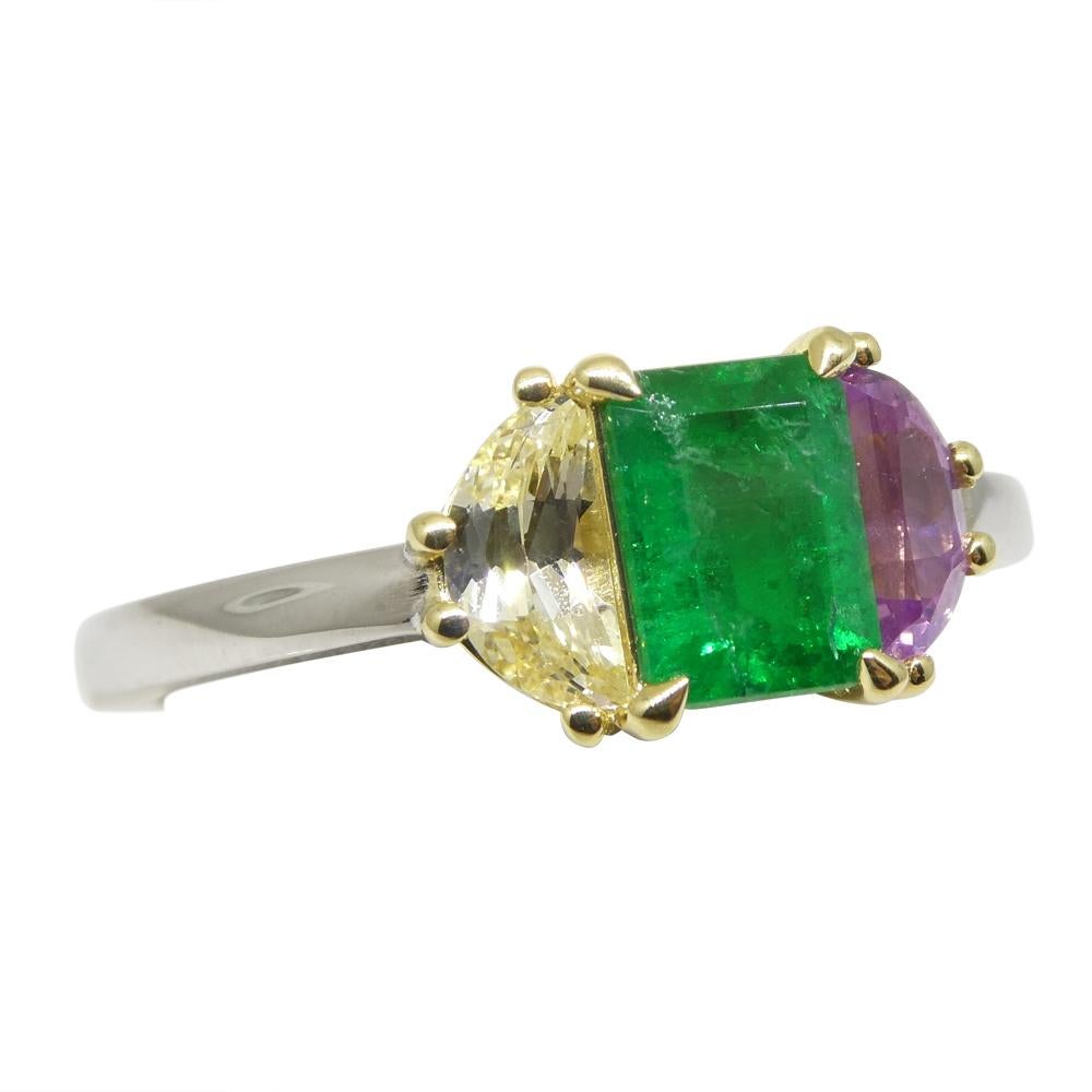 0.65ct Colombian Emerald & Sapphire Ring Set in 18k White and Yellow Gold For Sale 12