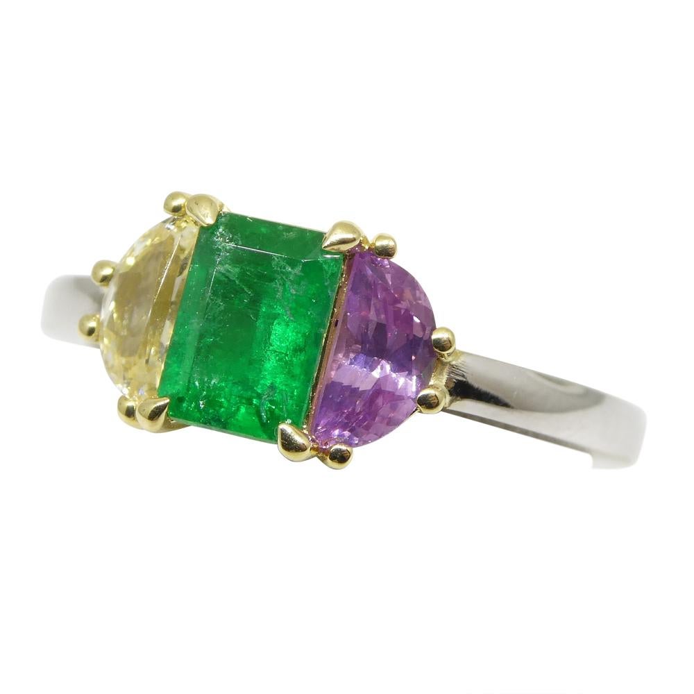 0.65ct Colombian Emerald & Sapphire Ring Set in 18k White and Yellow Gold For Sale 13
