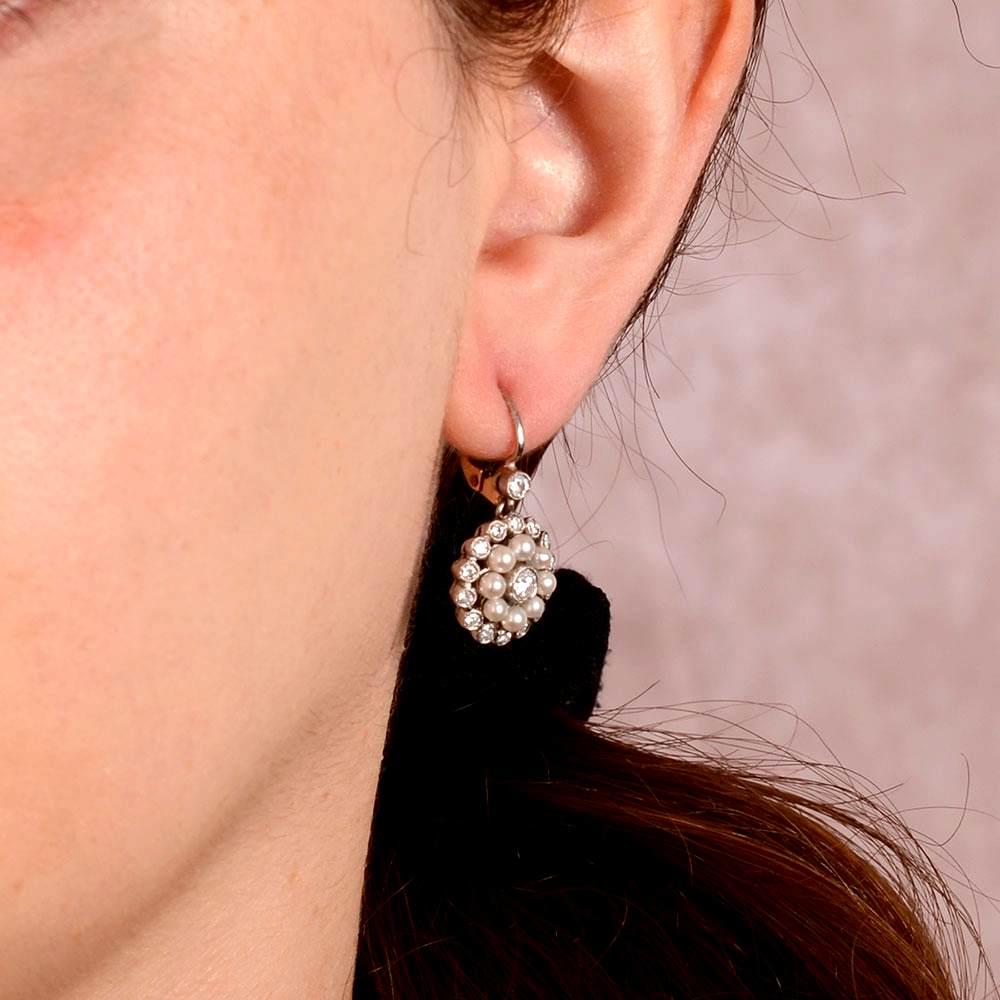 Art Deco 0.65 Carat Diamond Earrings, Pearl, Platinum For Sale