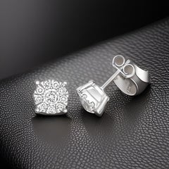 0.65ct DIAMOND Earrings Round Halo cluster STUDS IN 9CT WHITE GOLD