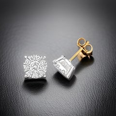 0.65ct DIAMOND Earrings Round Halo cluster STUDS IN 9CT Yellow GOLD