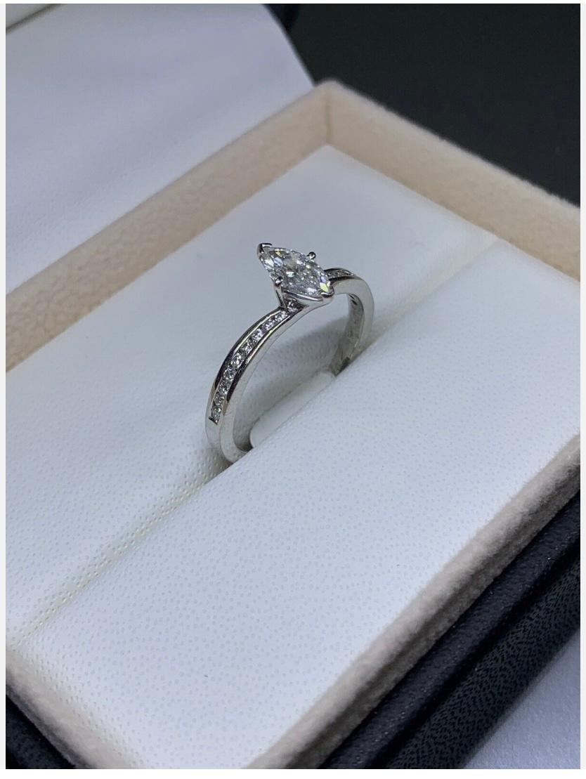 0.65ct Diamond marquise chunky solitaire engagement ring 18ct white gold For Sale 1