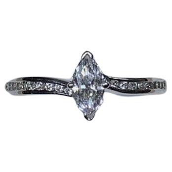 0.65ct Diamond marquise chunky solitaire engagement ring 18ct white gold For Sale