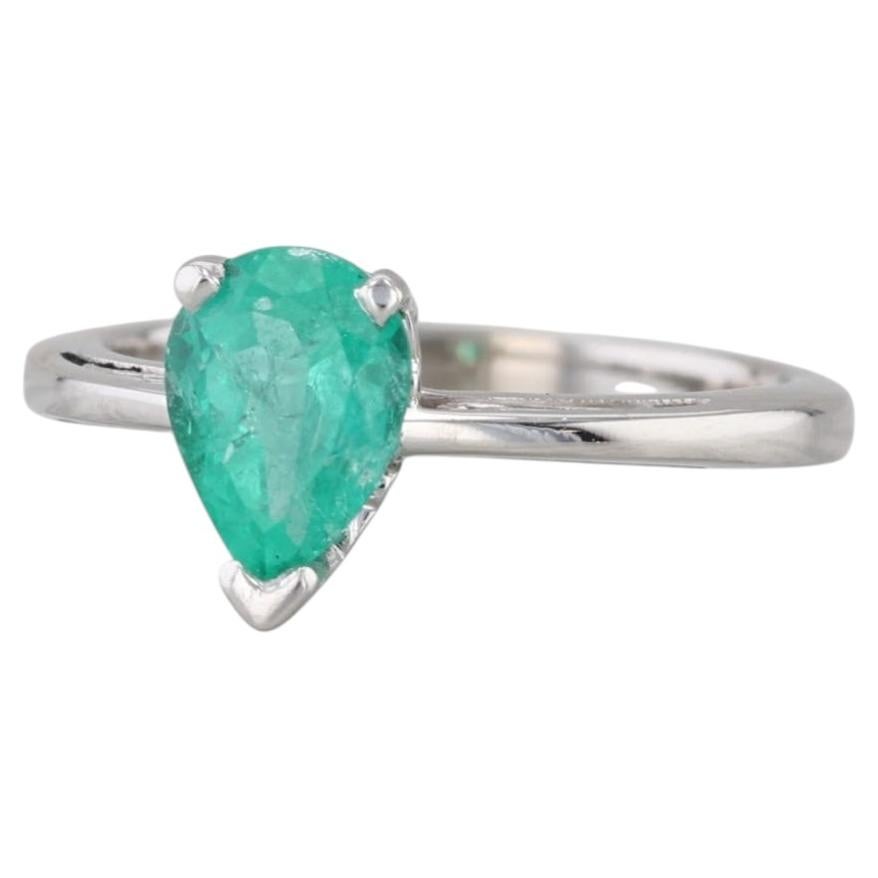 0.65ct Emerald Pear Solitaire Ring 14k White Gold Size 5 Engagement For Sale