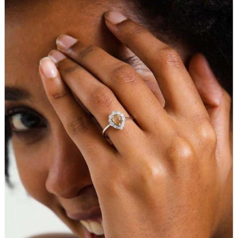 Women's 0.65ct Fancy Orangish Yellow Diamond Ring For Sale