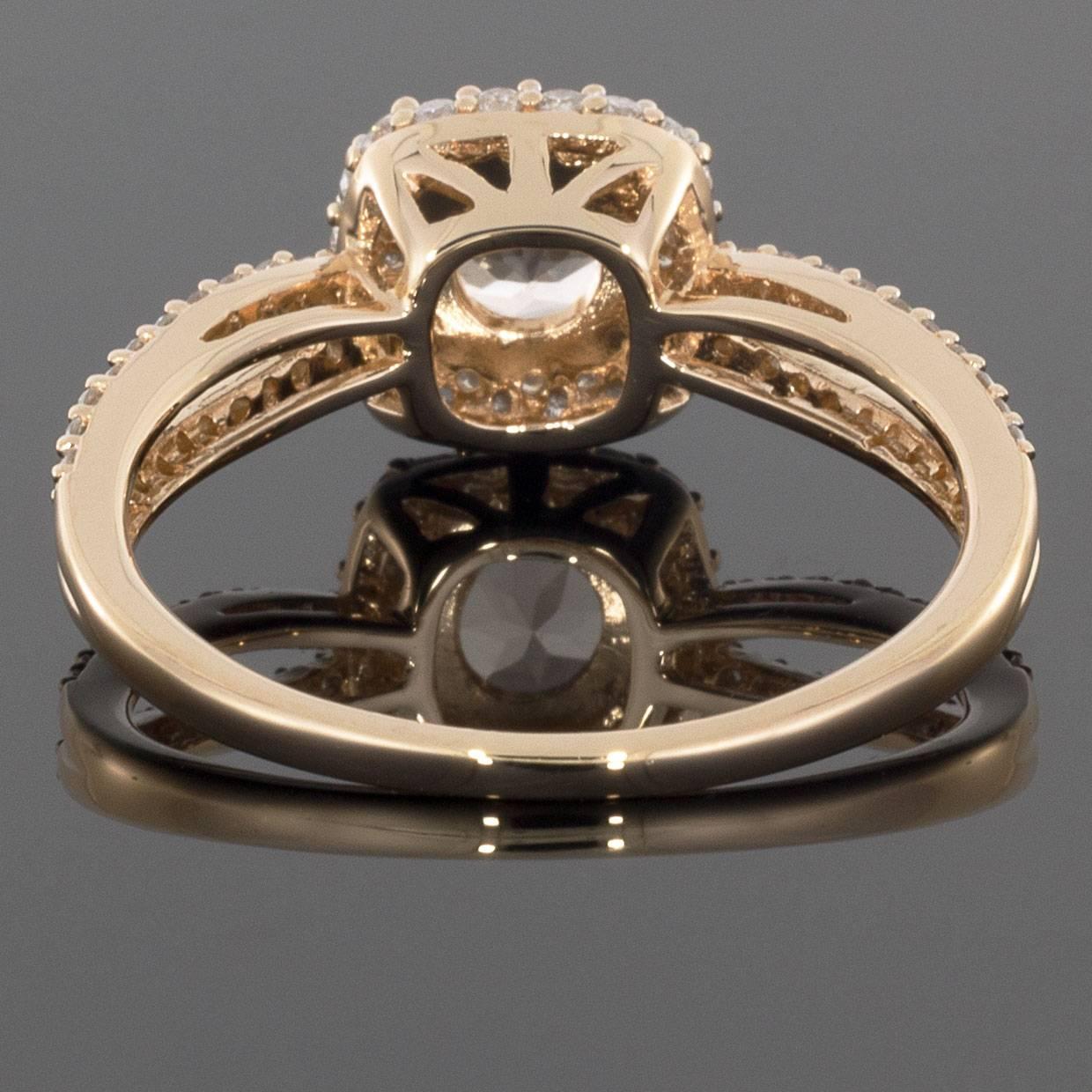 Round Cut Rose Gold Morganite and Diamond Cushion Shaped Halo Engagement Ring