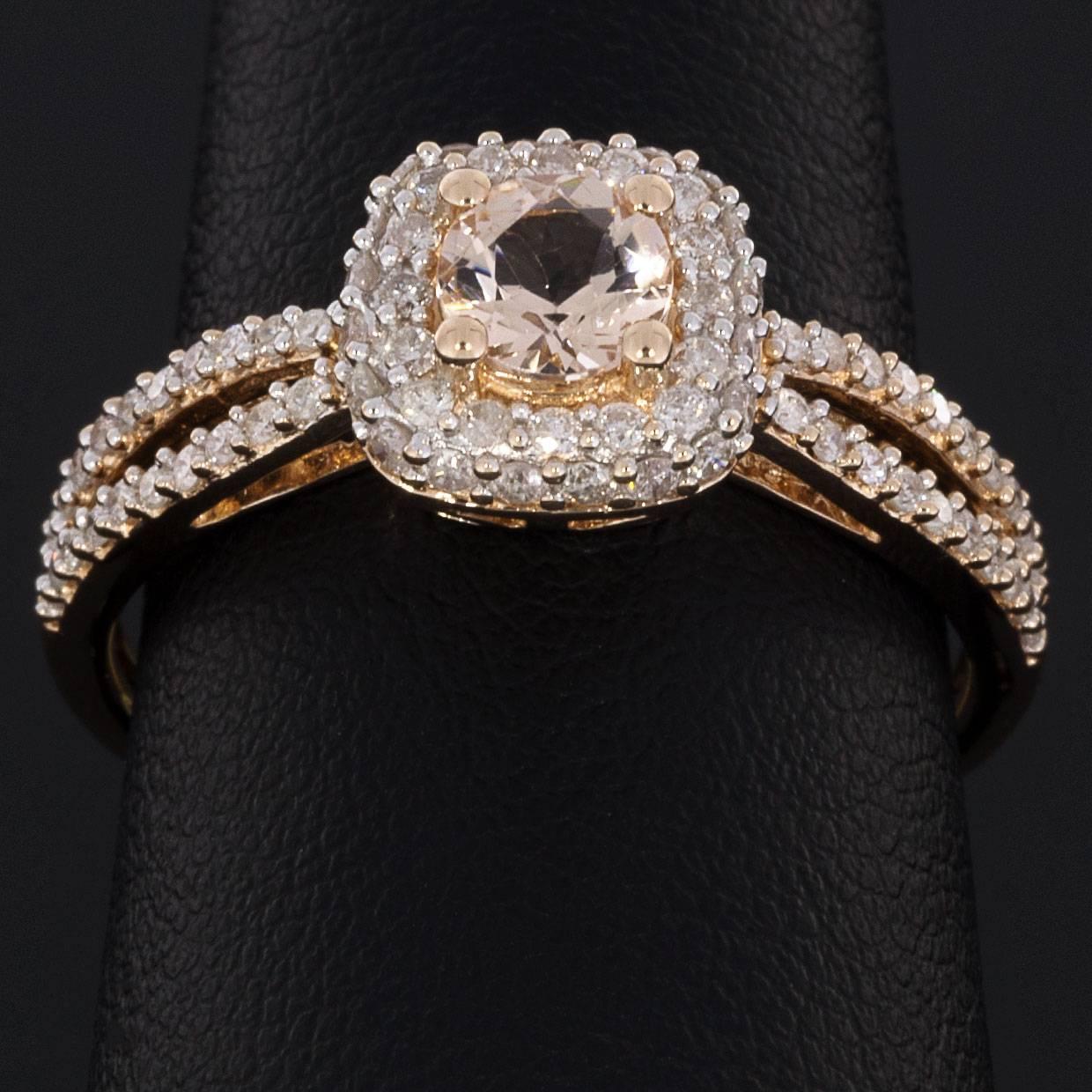 Women's Rose Gold Morganite and Diamond Cushion Shaped Halo Engagement Ring