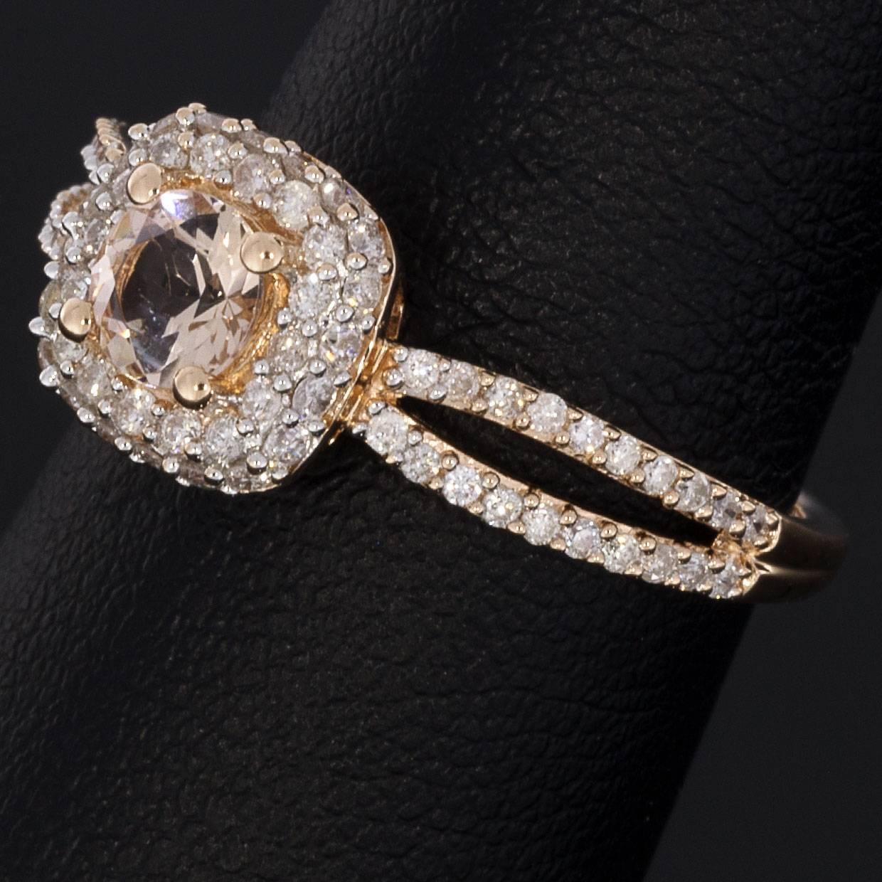 Rose Gold Morganite and Diamond Cushion Shaped Halo Engagement Ring 1