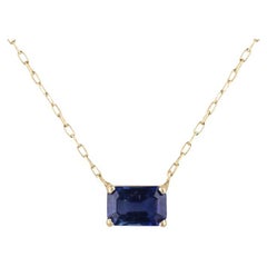 0.65ct Natural Sapphire Pendant  14K Gold Emerald Cut Deep Blue Necklace