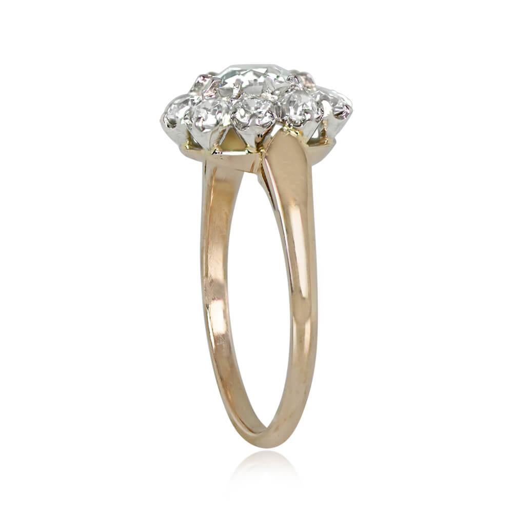 Art Deco 0.65ct Old European Cut Diamond Cluster Engagement Ring, 18k Yellow Gold 