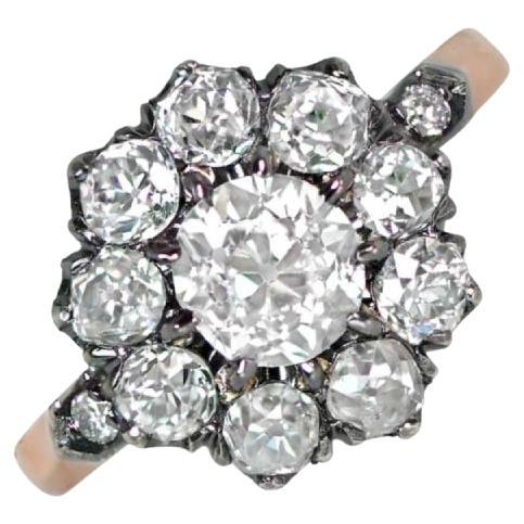 0.65ct Old European Cut Diamond Cluster Ring, I-J Color, 18k Yellow Gold 
