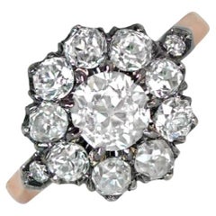 0.65ct Old European Cut Diamond Cluster Ring, I-J Color, 18k Yellow Gold