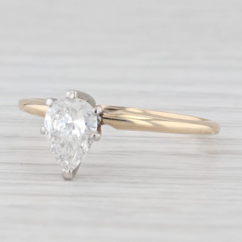 Women's 0.65ct Pear Diamond Solitaire Engagement Ring 14k Gold Size 7.5 For Sale