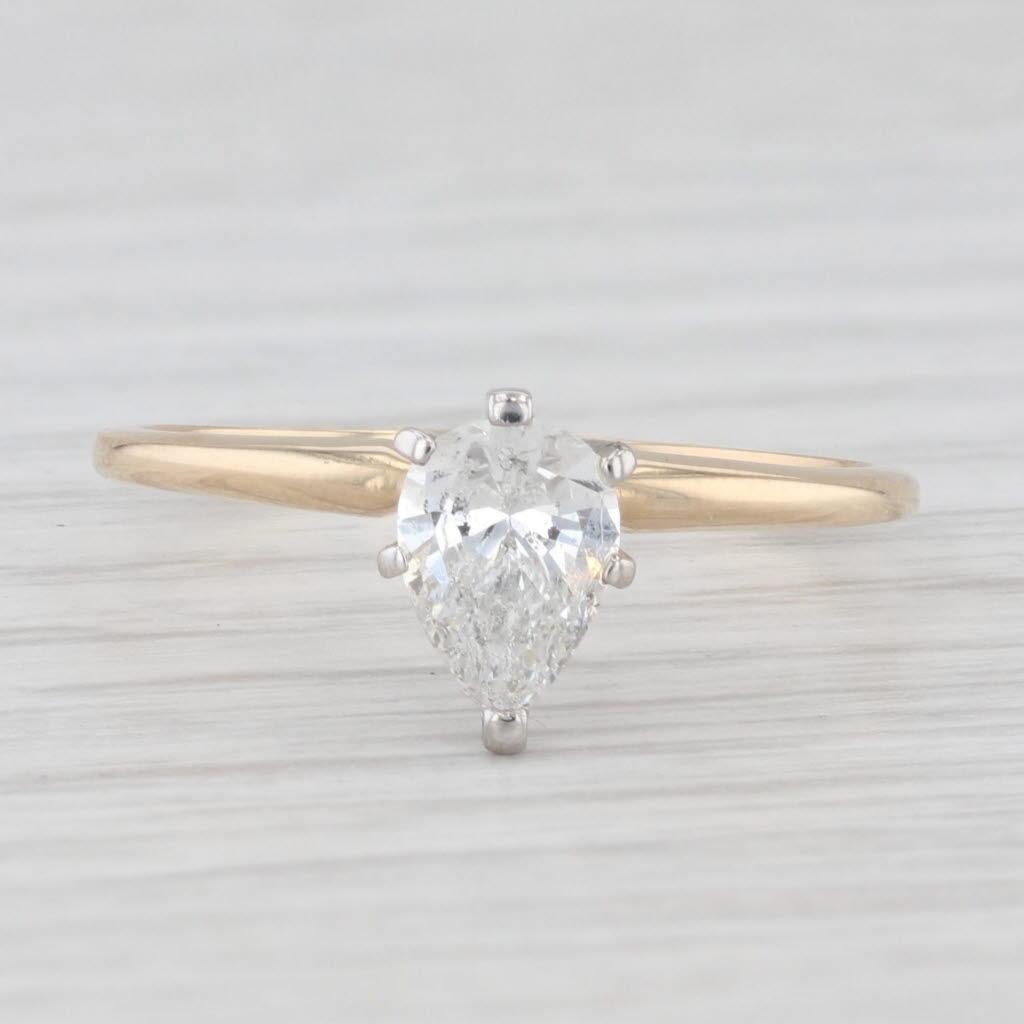 0.65ct Pear Diamond Solitaire Engagement Ring 14k Gold Size 7.5 For Sale 1