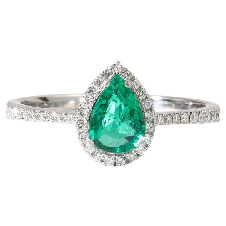 Bague De Fiançailles Halo 2,65 Ct - Diamant Taille émeraude Simulé, Or Blanc 14 Carats - Taille 8, Personnalisable