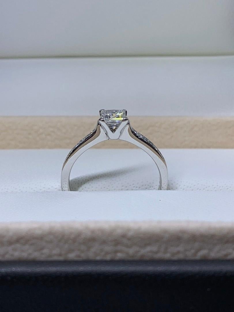 Art Deco 0.65ct Princess Cut Diamond Solitaire Engagement Ring 18ct White Gold For Sale