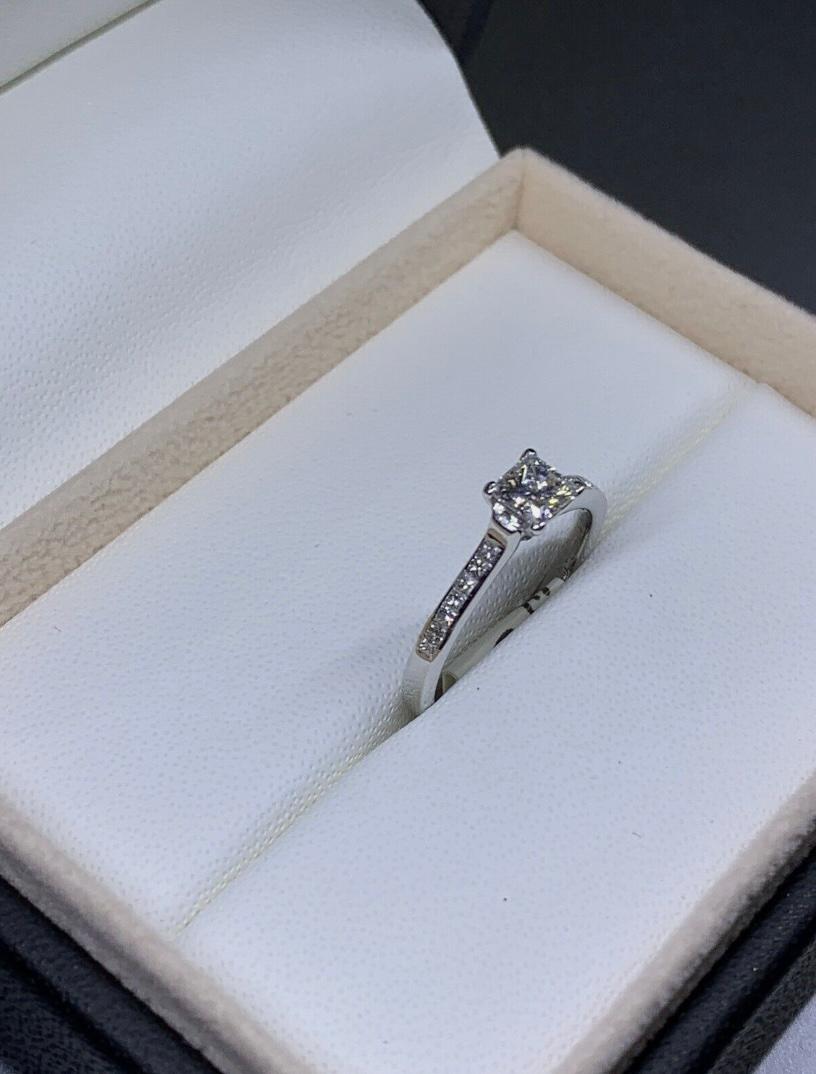 0.65ct Princess Cut Diamond Solitaire Engagement Ring 18ct White Gold For Sale 1