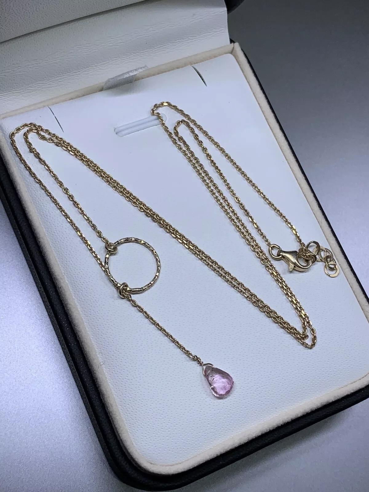Taglio rotondo Collana con ciondolo a goccia di quarzo rosa 0,65ct in argento sterling 20n pollici in vendita