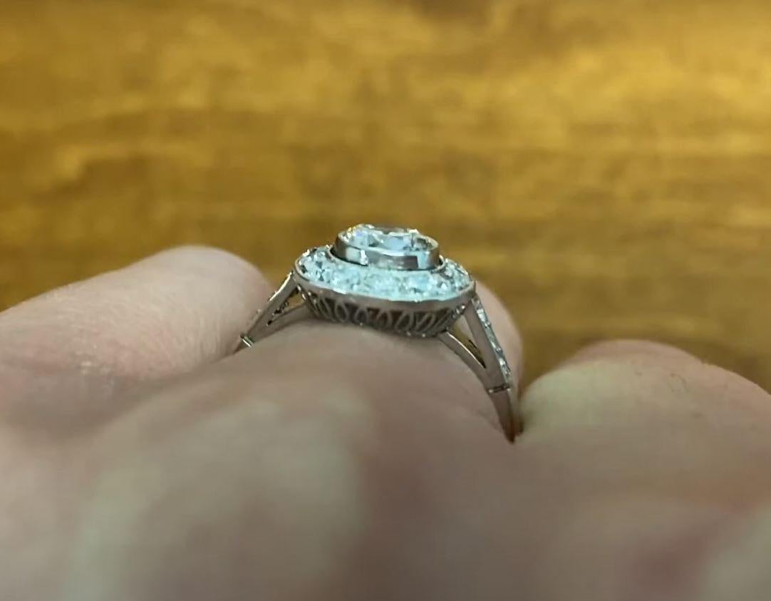 Women's 0.65ct Round Brilliant Cut Diamond Engagement Ring, Diamond Halo, Platinum For Sale