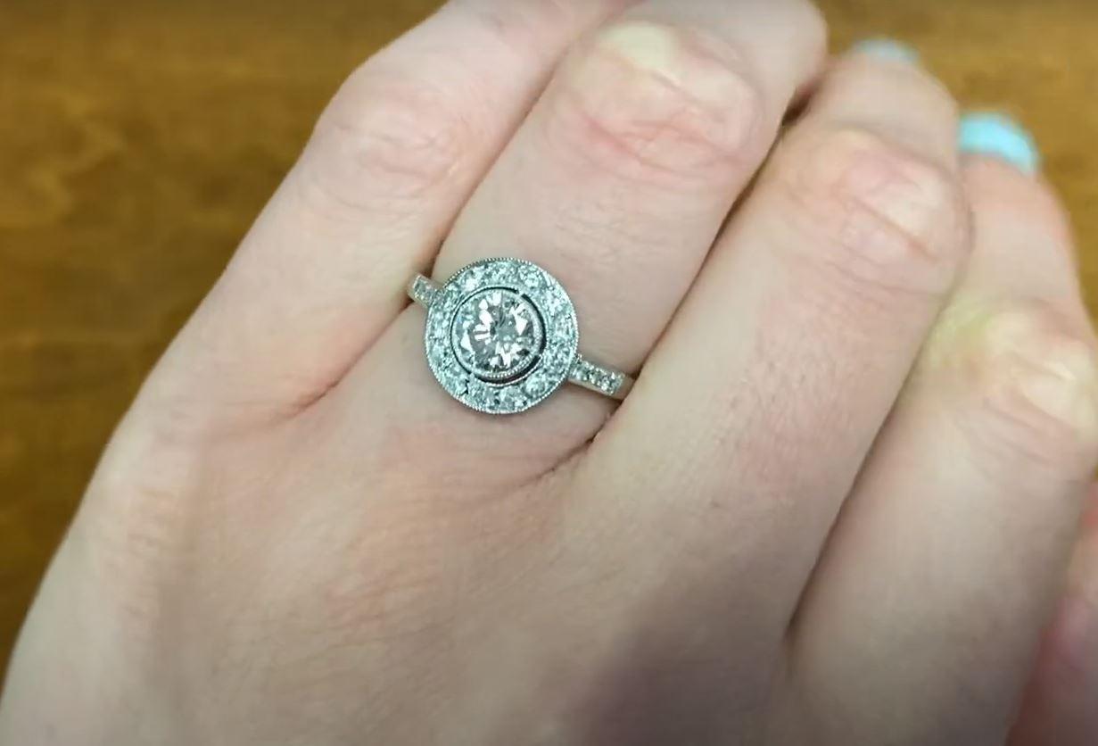 0.65ct Round Brilliant Cut Diamond Engagement Ring, Diamond Halo, Platinum For Sale 1
