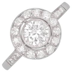 0.65ct Round Brilliant Cut Diamond Engagement Ring, Diamond Halo, Platinum