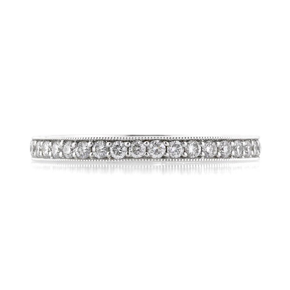 0.65ct Round Brilliant Cut Diamond Milgrain Wedding Band in 18k White Gold
