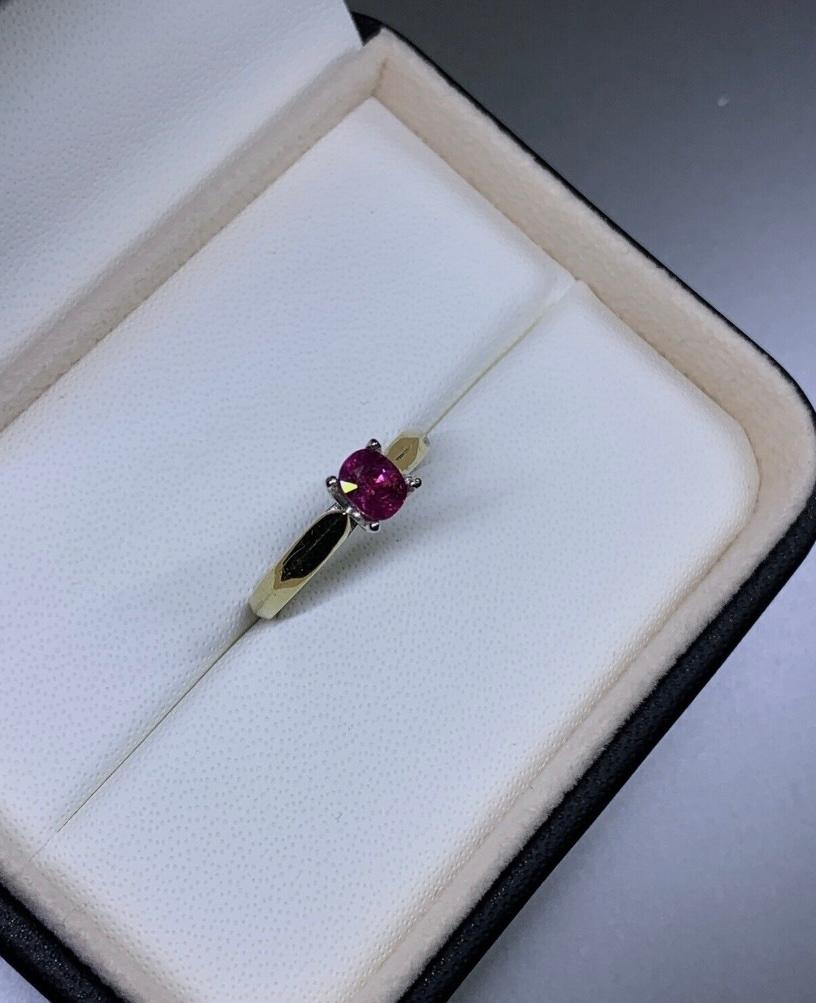 Round Cut 0.65ct Ruby Burma Solitaire Engagement Ring 18ct Yellow Gold For Sale