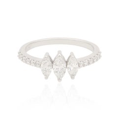 0.65Ct SI Clarity HI Color Marquise Diamond Three Stone Ring 14k White Gold