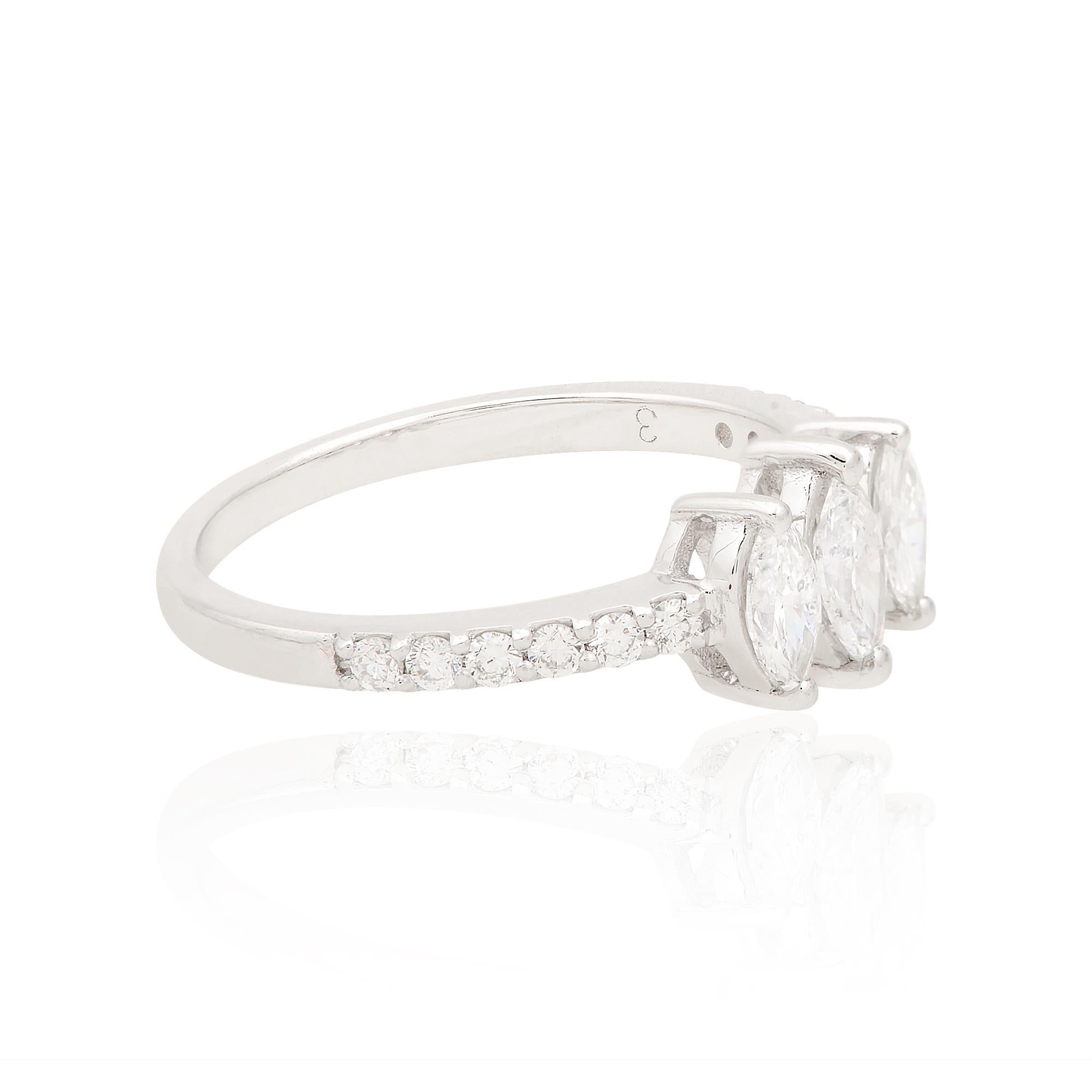 En vente :  0.65Ct SI Clarity HI Color Marquise Diamond Three Stone Ring 18k White Gold 4