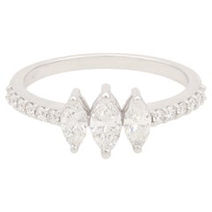 0.65ct SI/H Marquise Diamond Minimalist Three Stone Ring 18 Karat White Gold