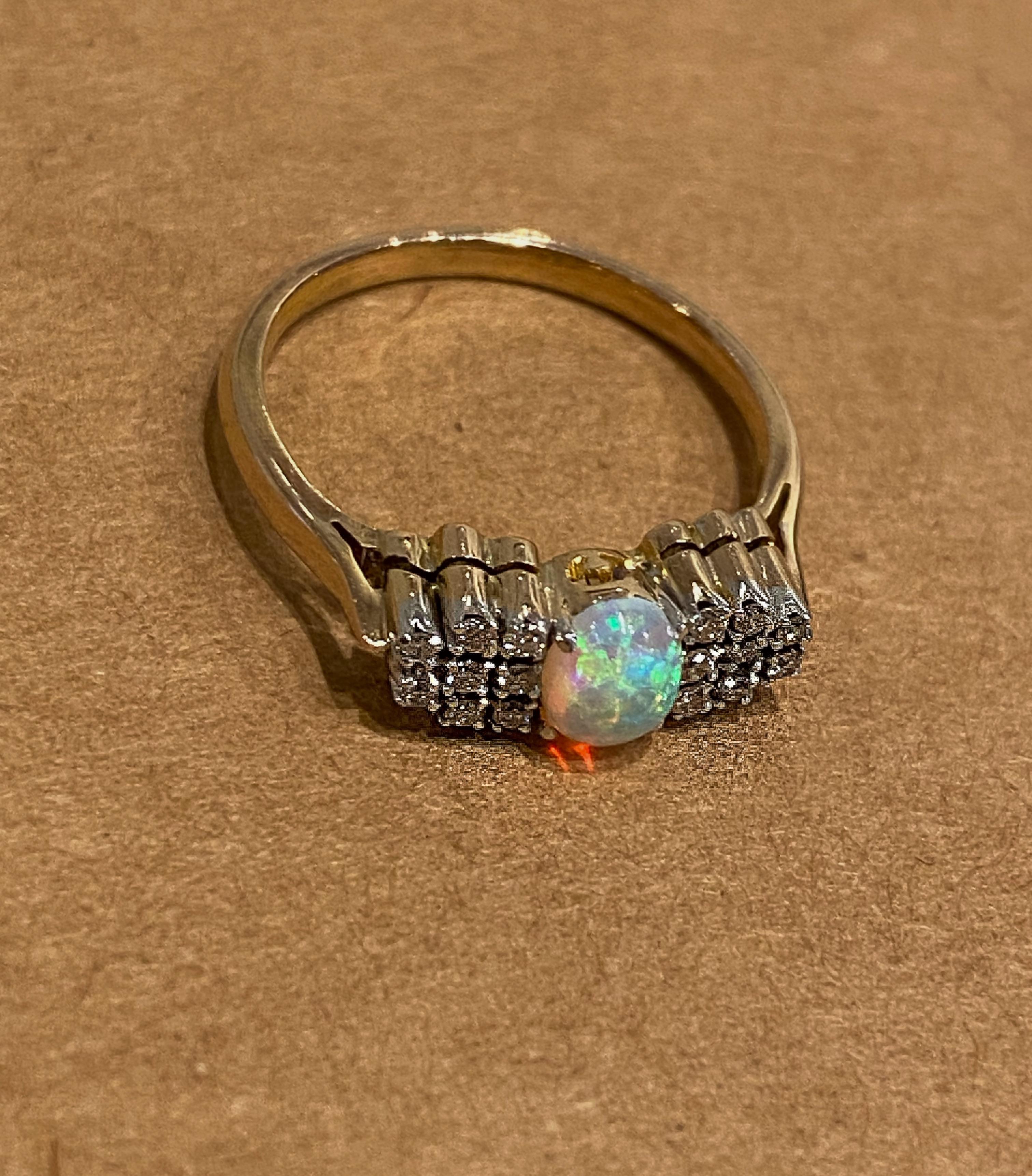 0.65ct Solid Australian Crystal Opal & 0.50ct Round Diamond Ring in 9K Gold. For Sale 3