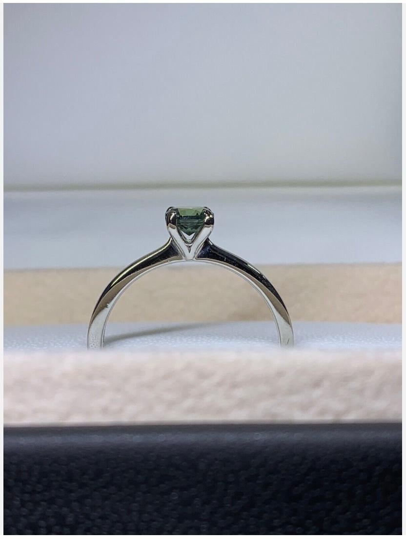 0.65ct Teal Sapphire Solitaire Engagement Ring In 18ct White Gold For Sale 2