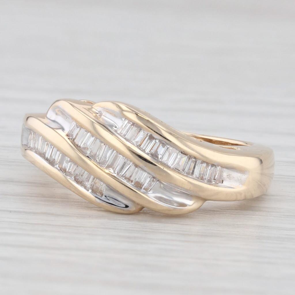 0.65ctw Baguette Bypass Ring 14k Yellow Gold Size 7.25