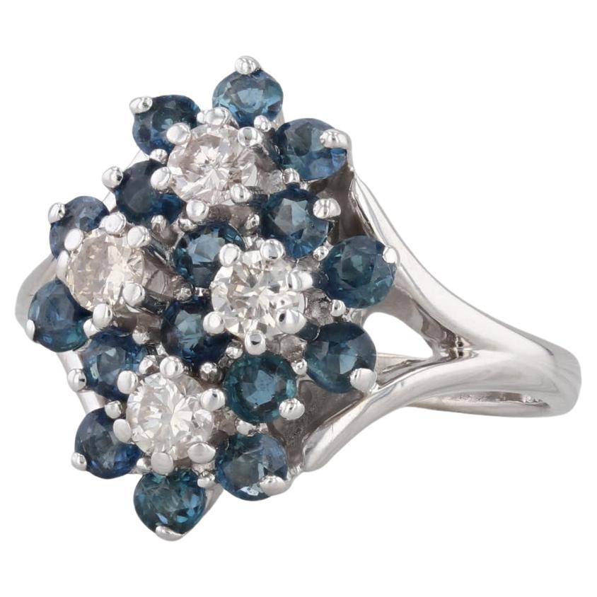 0.65ctw Diamond Blue Sapphire Cluster Ring 14k White Gold Size 5.75 Cocktail