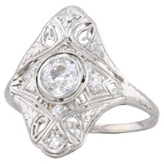 0,65 Karat Diamant Filigraner Art Deco Ring Platin Größe 7,75
