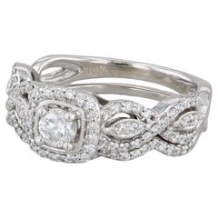 0,65 Karat Diamant Halo Verlobungsring Ehering Verlobungsring Set 10k Weißgold Gr. 7