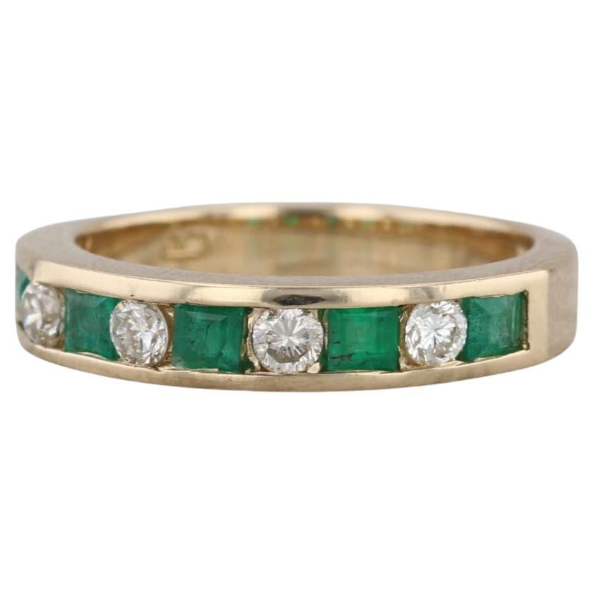 0.65ctw Emerald Diamond Wedding Band 14k Yellow Gold Size 6.75 Stackable Ring For Sale