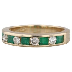 0.65ctw Emerald Diamond Wedding Band 14k Yellow Gold Size 6.75 Stackable Ring