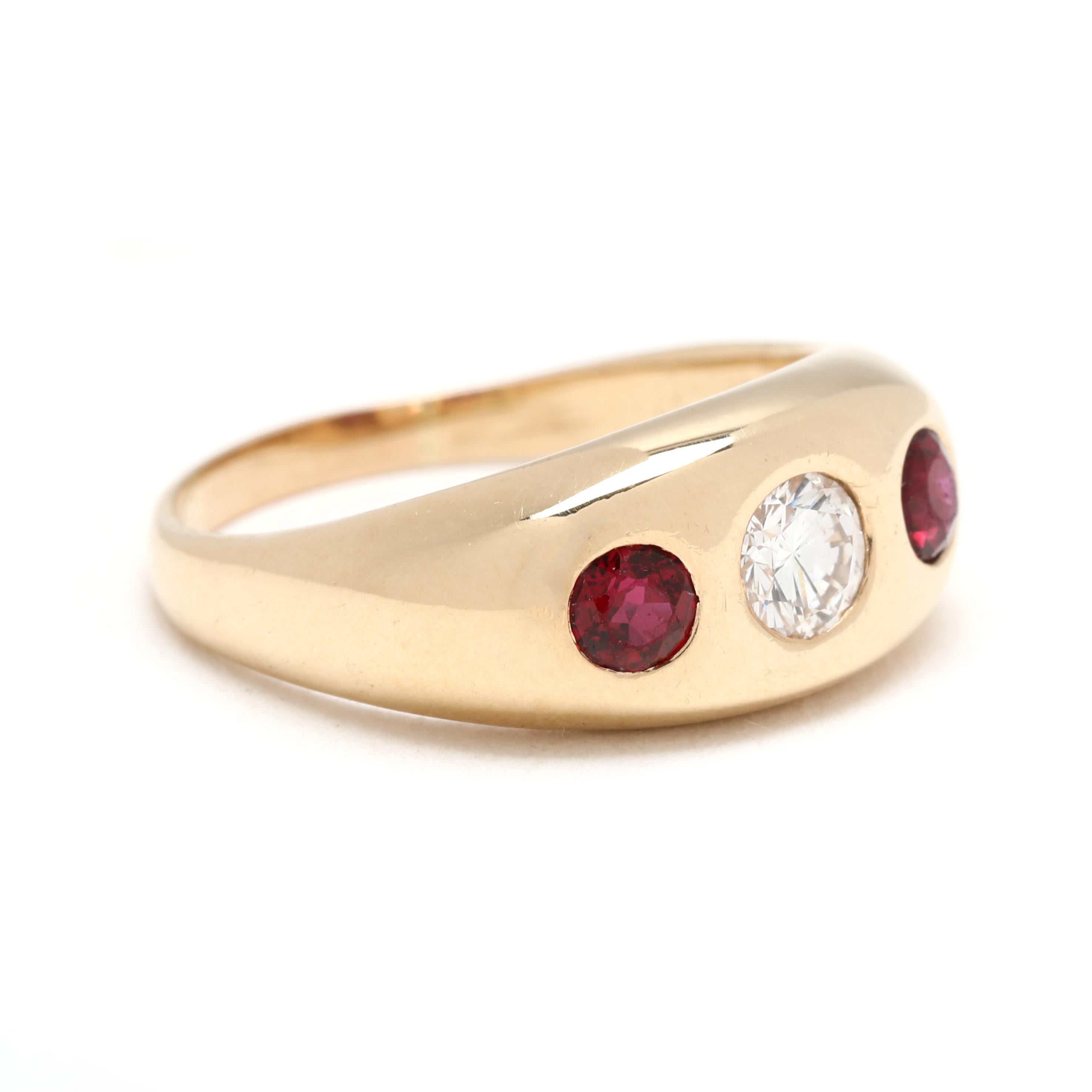 Pierres :
diamant
rond brillant ct
4.2 mm
environ .25 carats au total
Couleur GH/ Clarté VS2
rubis
ronde
3.2 mm
environ .40 carats au total

Taille de l'anneau 4.75

Hauteur du doigt : 2.7 mm

Largeur : 7,7 mm

Poids : 2,8 dwts/ 4,3 grammes

Timbres