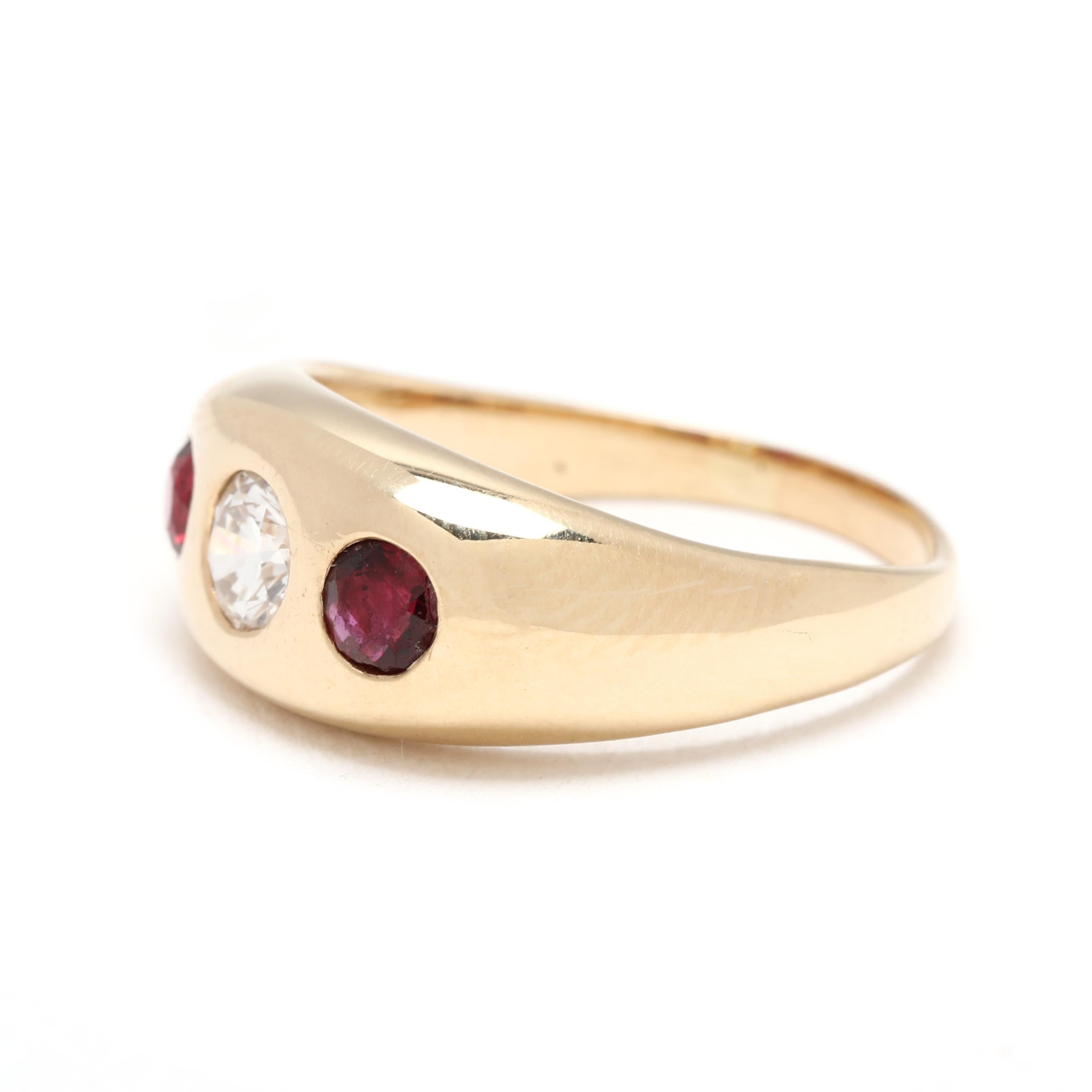 0.65ctw Ruby and Diamond Signet Band Ring, 14k Yellow Gold, Ring Size 4.75 Bon état - En vente à McLeansville, NC