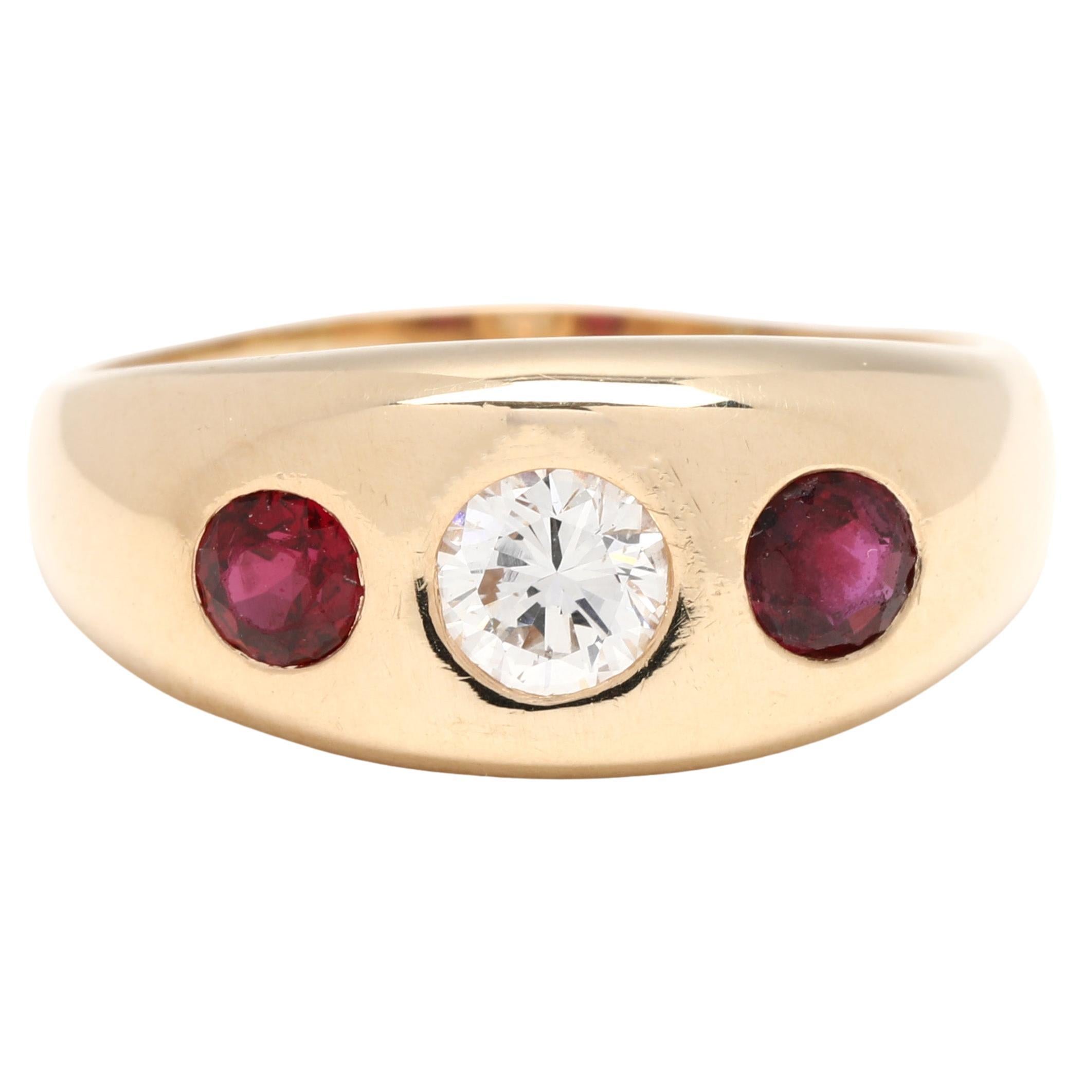 0.65ctw Ruby and Diamond Signet Band Ring, 14k Yellow Gold, Ring Size 4.75