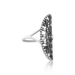 White Diamond Black Rhodium Art Deco Style Ring Finger Knuckle Fancy 14K Gold