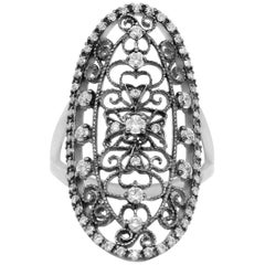 White Diamond Black Rhodium Art Deco Style Ring Finger Knuckle Fancy 14K Gold