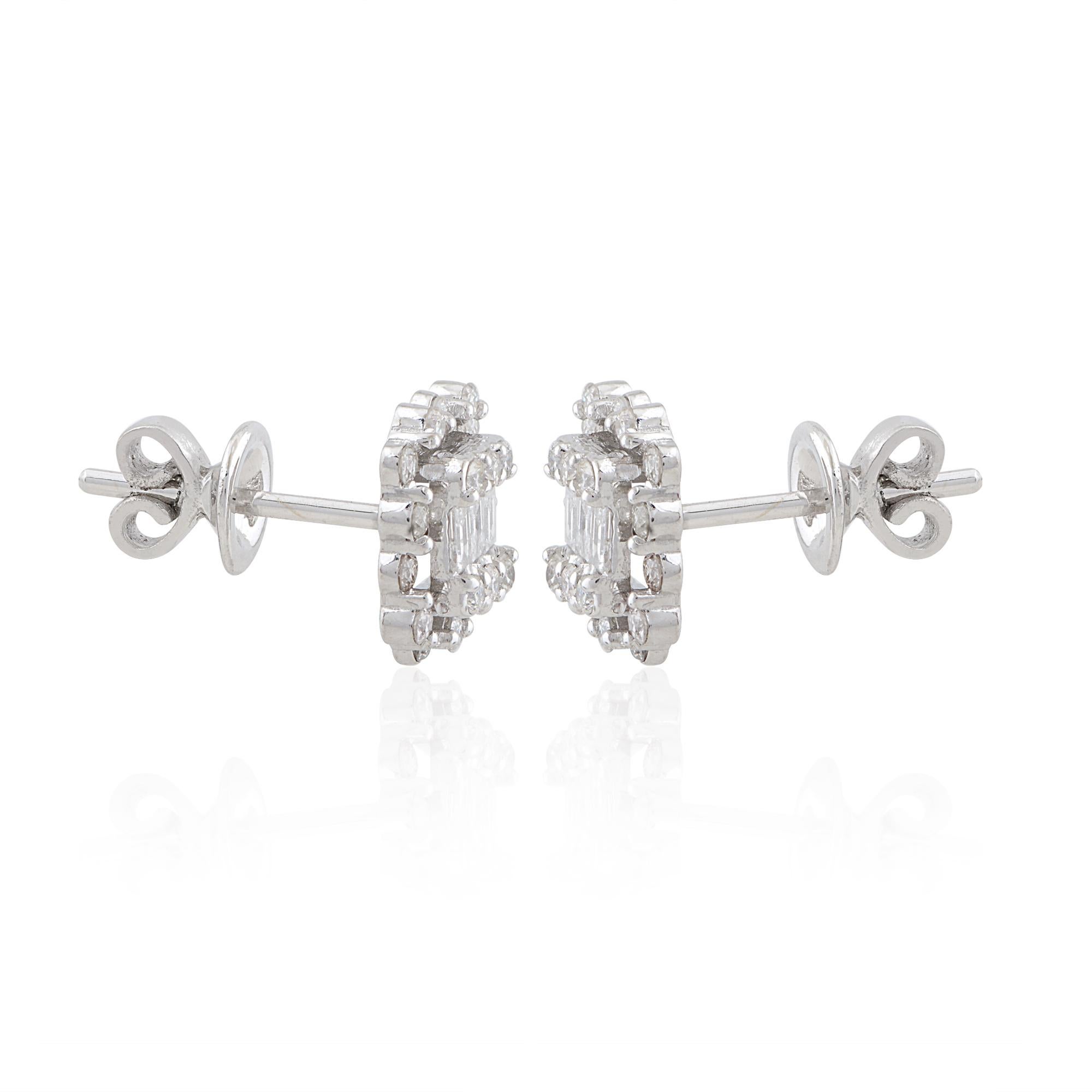 Women's 0.66 Carat Baguette Diamond Stud Earrings Solid 10k White Gold Handmade Jewelry For Sale