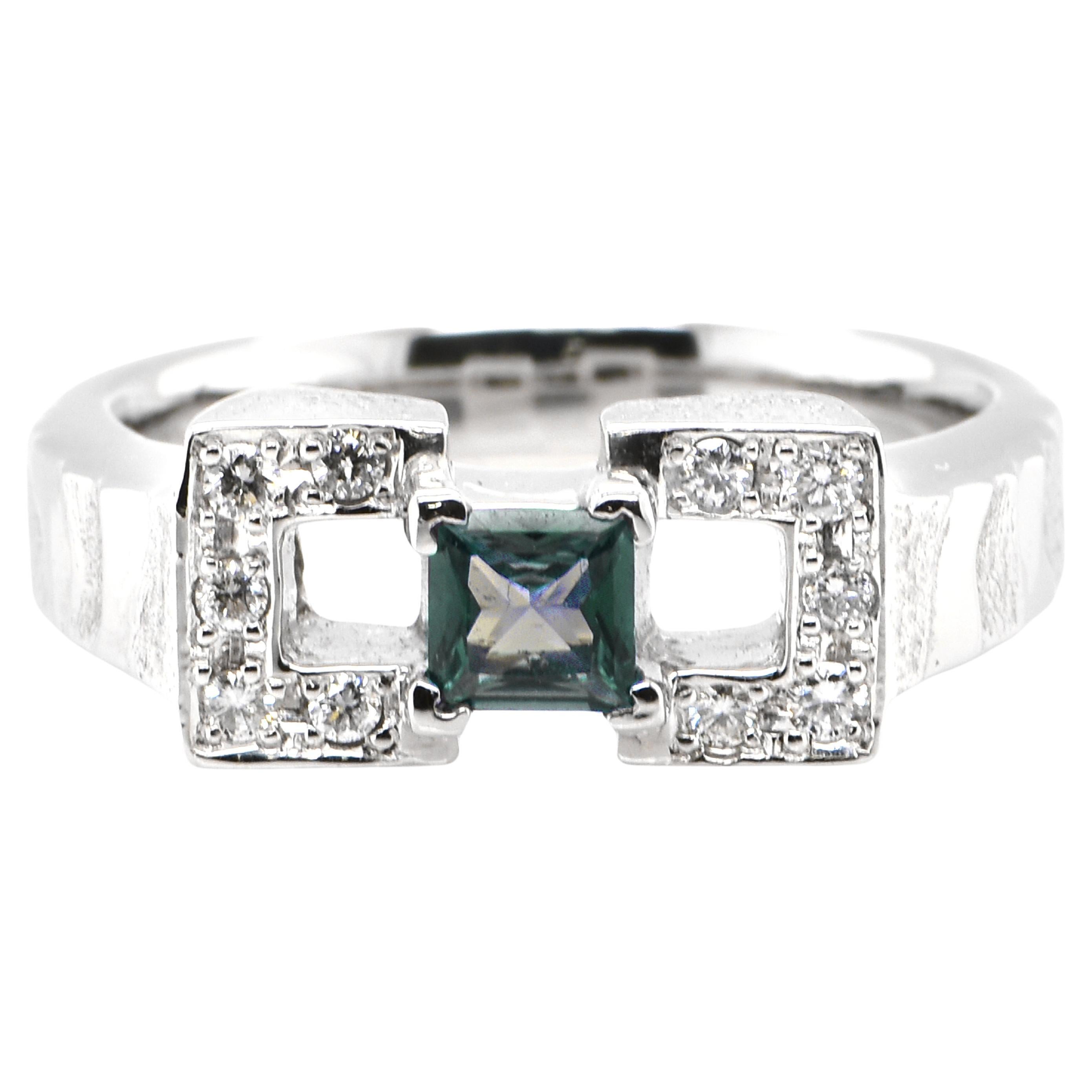0.66 Carat Color-Changing Alexandrite and Diamond Ring set in Platinum For Sale